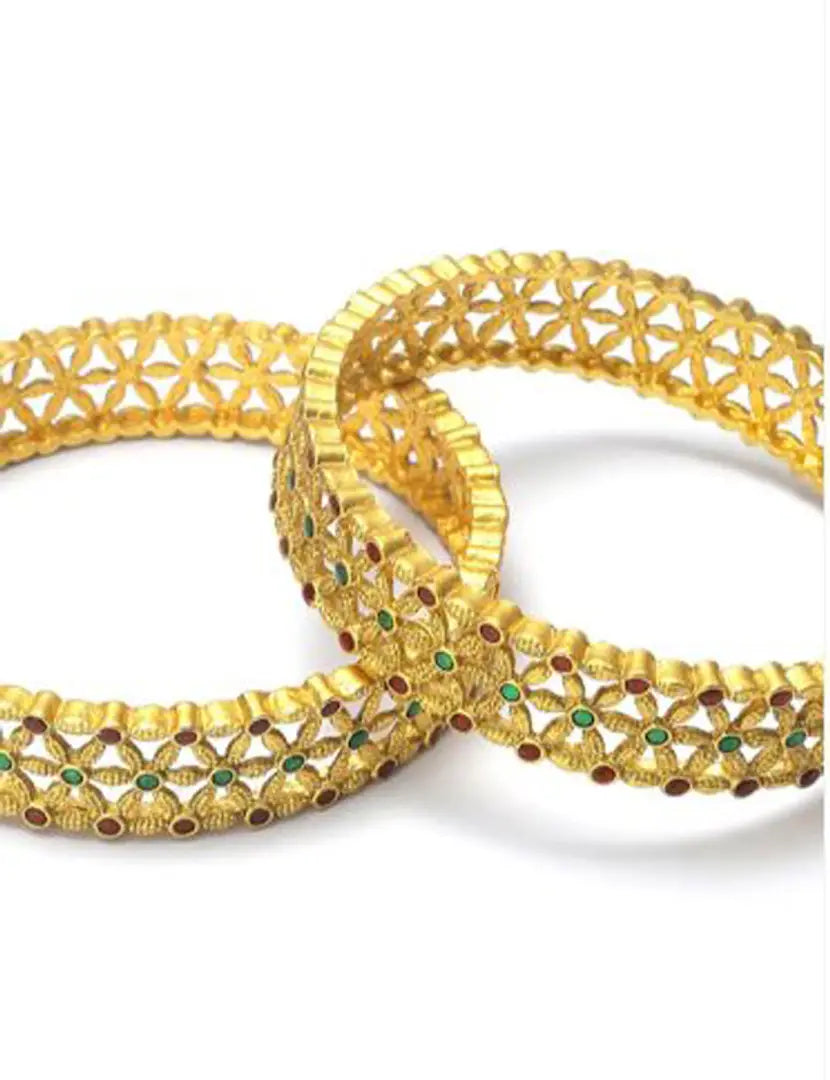 Gold Plated Multi Color Meena Work Kada Bangle Pair Women  Girls